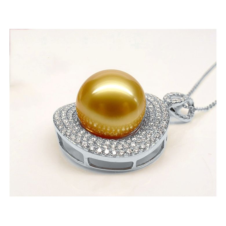 Pendentif haute joaillerie. Or blanc, perle dorée d'Australie - 5