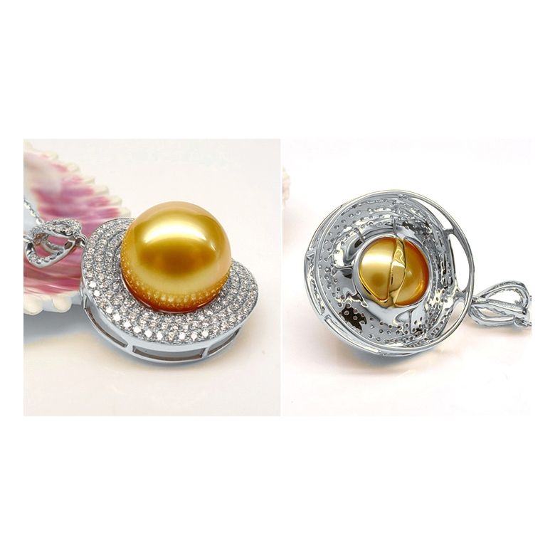 Pendentif haute joaillerie. Or blanc, perle dorée d'Australie - 6