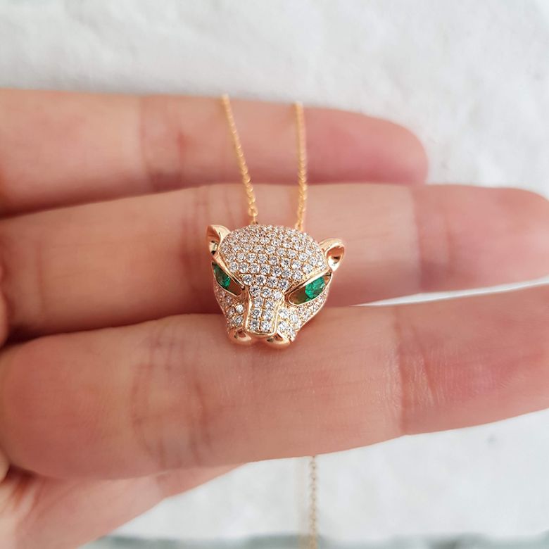 Pendentif Panthère Perle d'Australie dorée. Or blanc et Diamants - 9