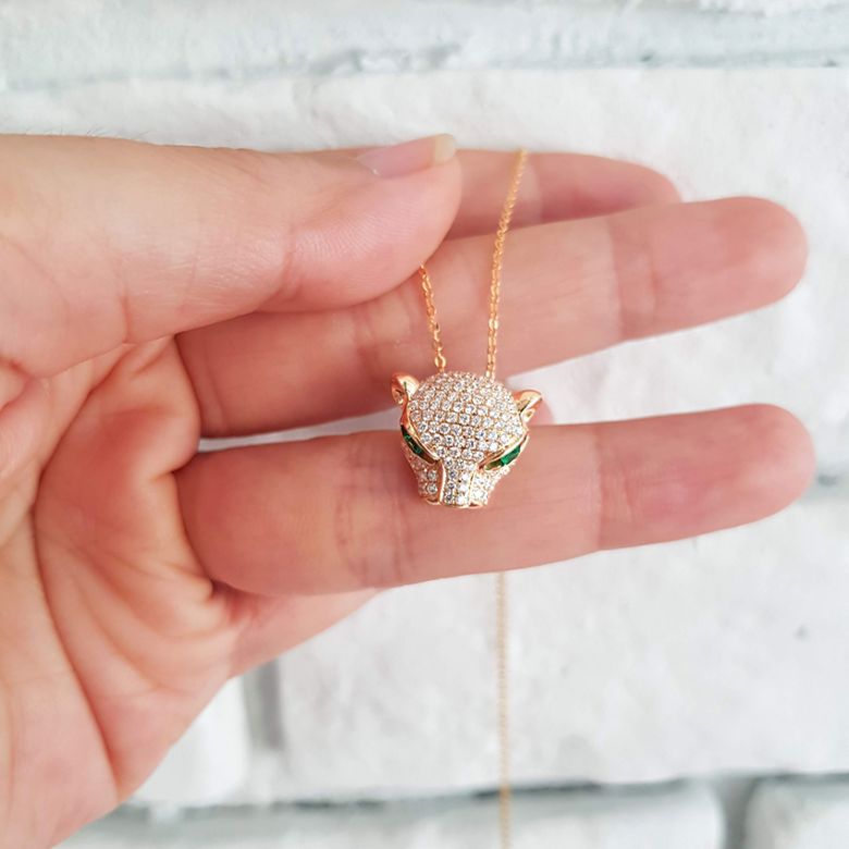 Pendentif Panthère Perle d'Australie dorée. Or blanc et Diamants - 10
