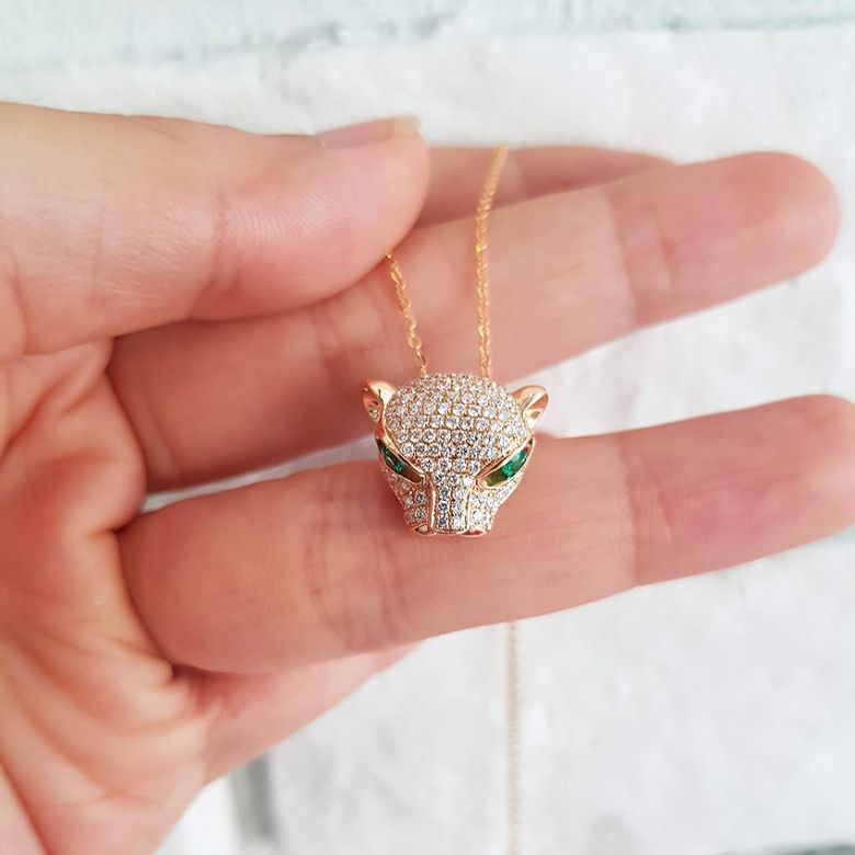 Pendentif Panthère Perle d'Australie dorée. Or blanc et Diamants - 11