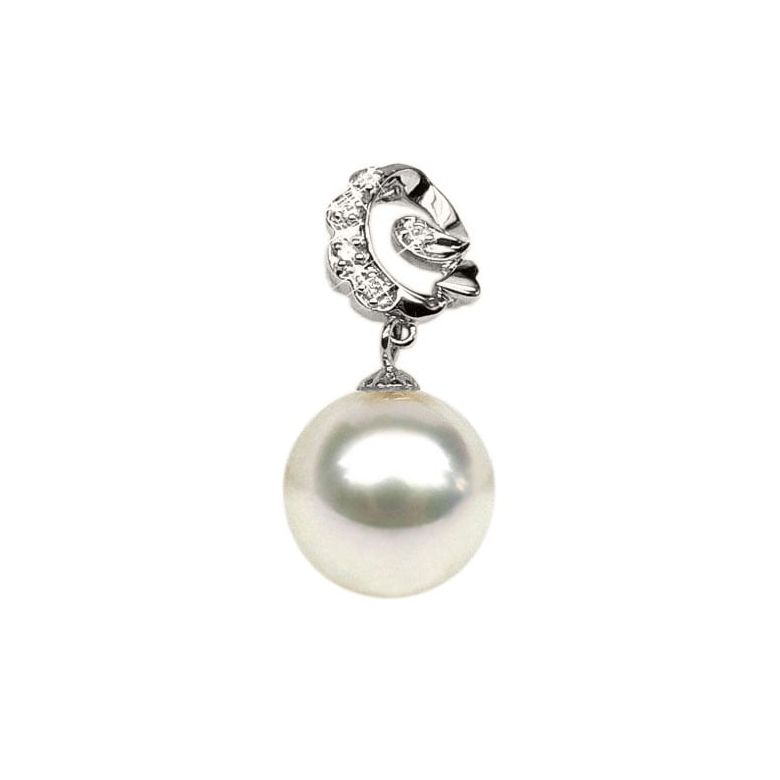 Pendentif création - Perle d'Australie blanche - Or blanc, diamants - 1