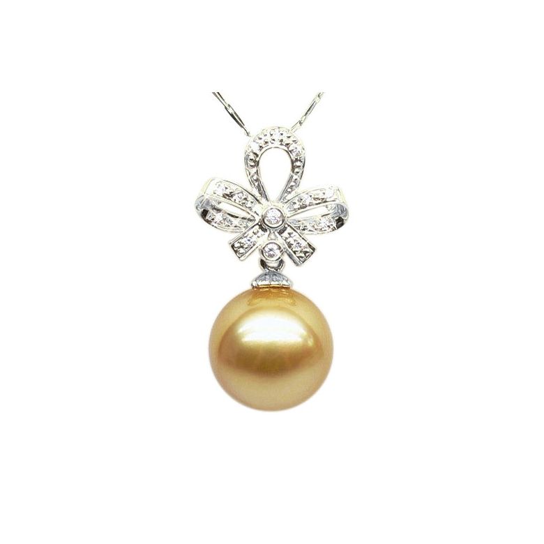 Pendentif noeud classique - Or blanc - Perle d'Australie dorée - 1