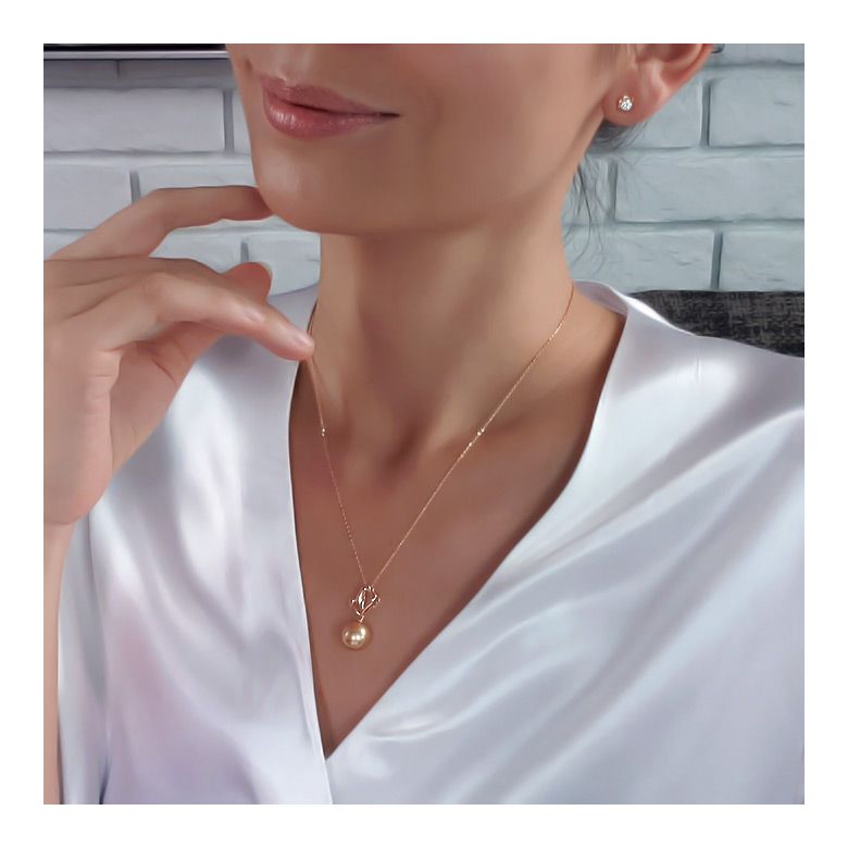 Pendentif 2 coeurs d'or blanc - Perle d'Australie dorée - 3