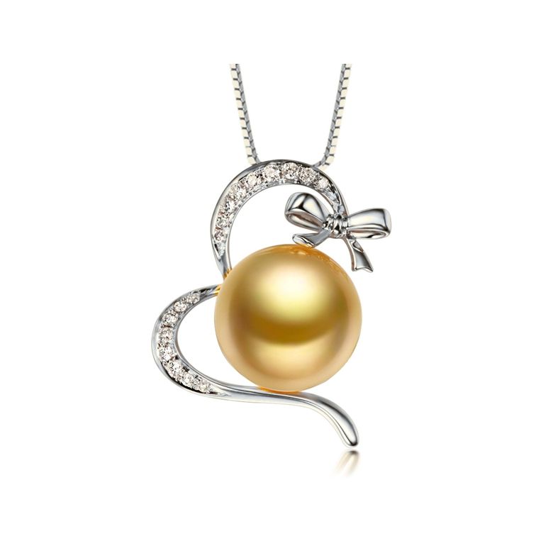 Pendentif noeud gansé - Or blanc, perle d'Australie dorée. Diamants  - 1