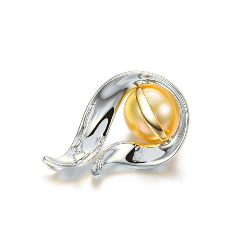  Pendentif Douce Végétale - Perle dorée - Or blanc, diamants - 4