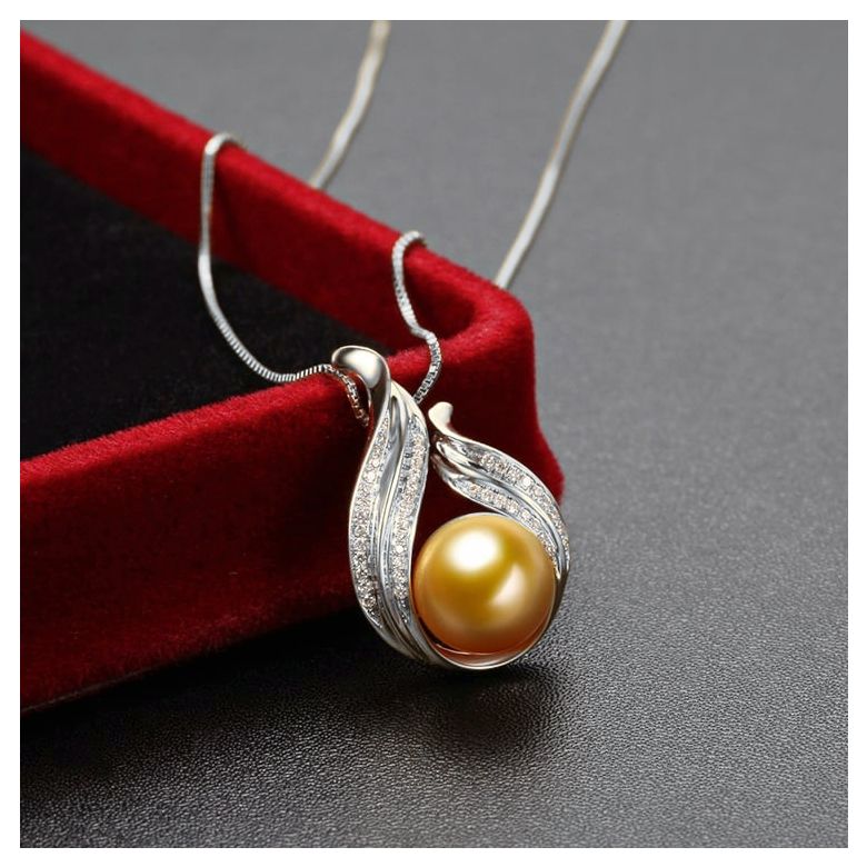  Pendentif Douce Végétale - Perle dorée - Or blanc, diamants - 5