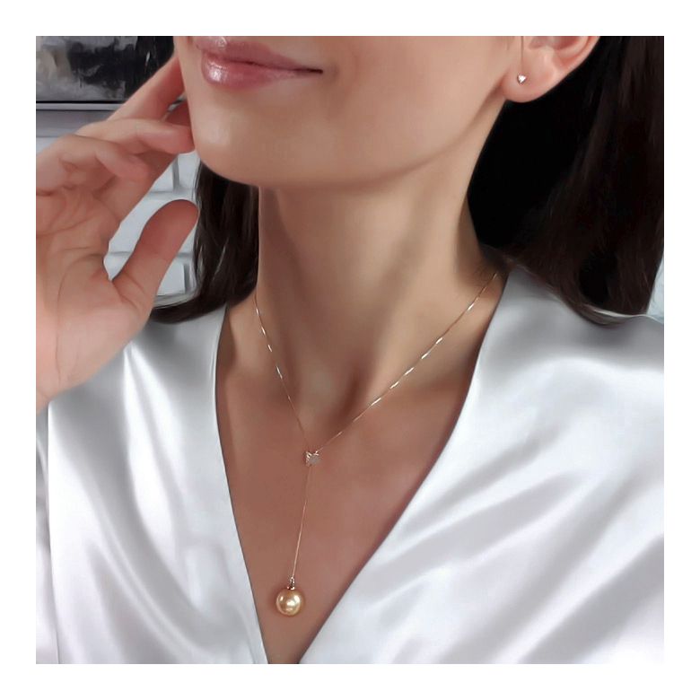Pendentif bélière or blanc - Perle d'Australie dorée - 2