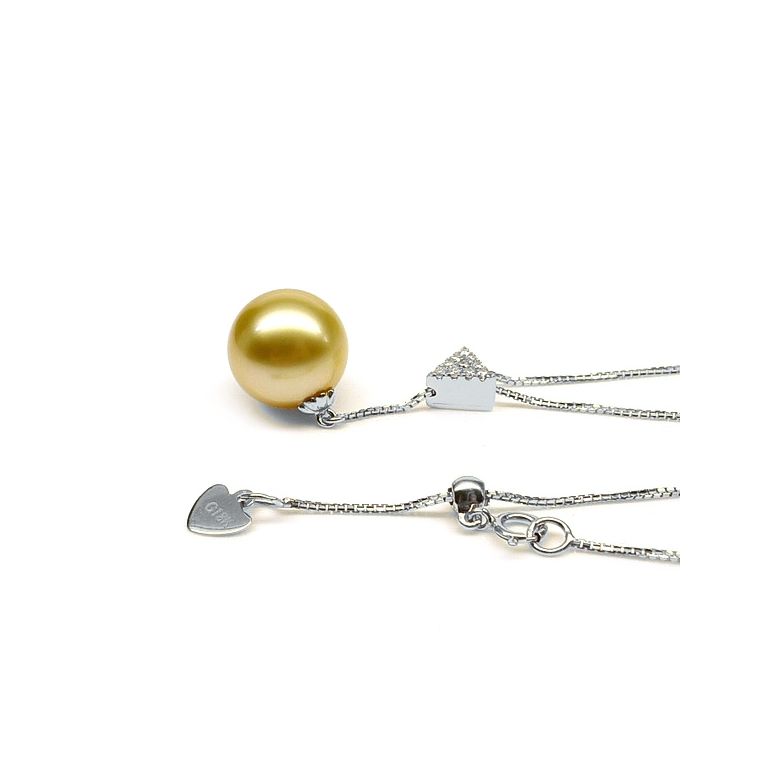 Pendentif bélière or blanc - Perle d'Australie dorée - 7