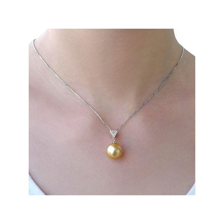 Pendentif bélière or blanc - Perle d'Australie dorée - 4