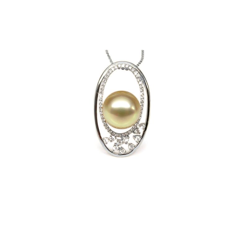 Pendentif haute joaillerie - Ellipse - Perle d'Australie dorée or blanc - 1