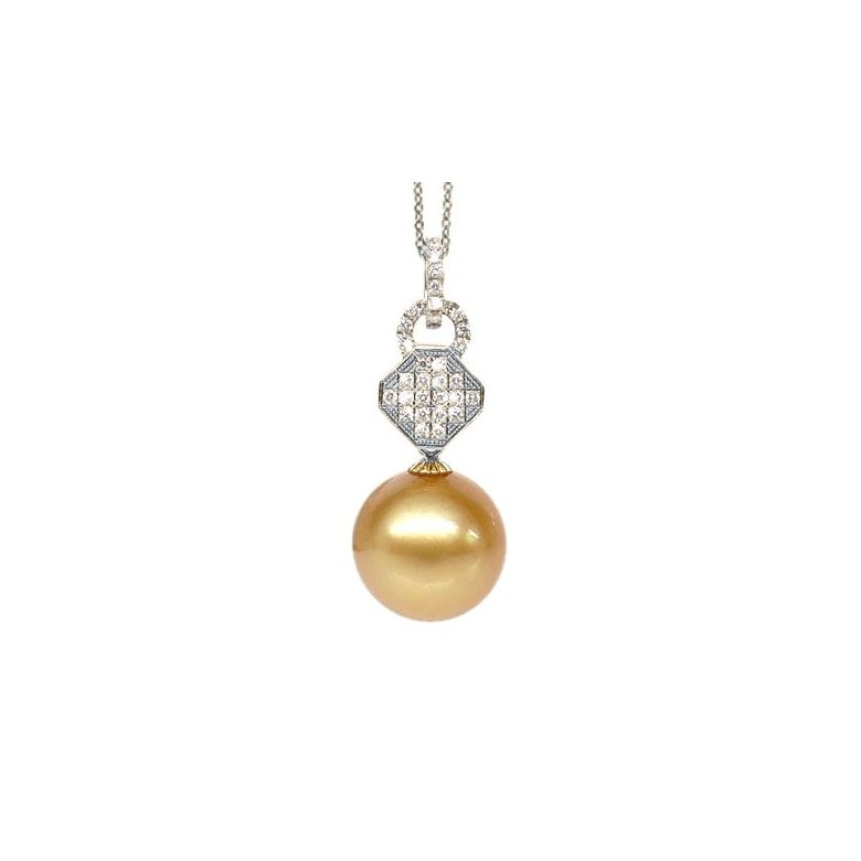 Pendentif bélière d'inspiration romaine - Perle d'Australie 11-12mm, or blanc - 1