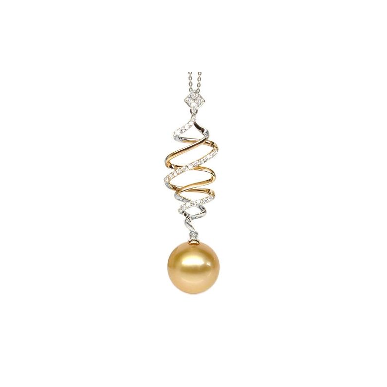 Pendentif tourbillon - Contes d'Aladin - Perle d'Australie dorée or blanc - 1