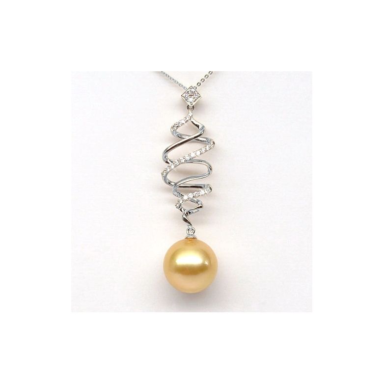 Pendentif tourbillon - Contes d'Aladin - Perle d'Australie dorée or blanc - 2