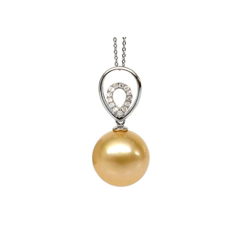 Pendentif pétale - 2 pétales superposées - Perle d'Australie, or blanc - 1