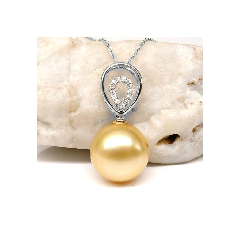 Pendentif pétale - 2 pétales superposées - Perle d'Australie, or blanc - 4