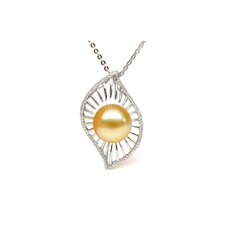 Pendentif perle d'Australie - 11/12mm - GEMME or blanc - 3