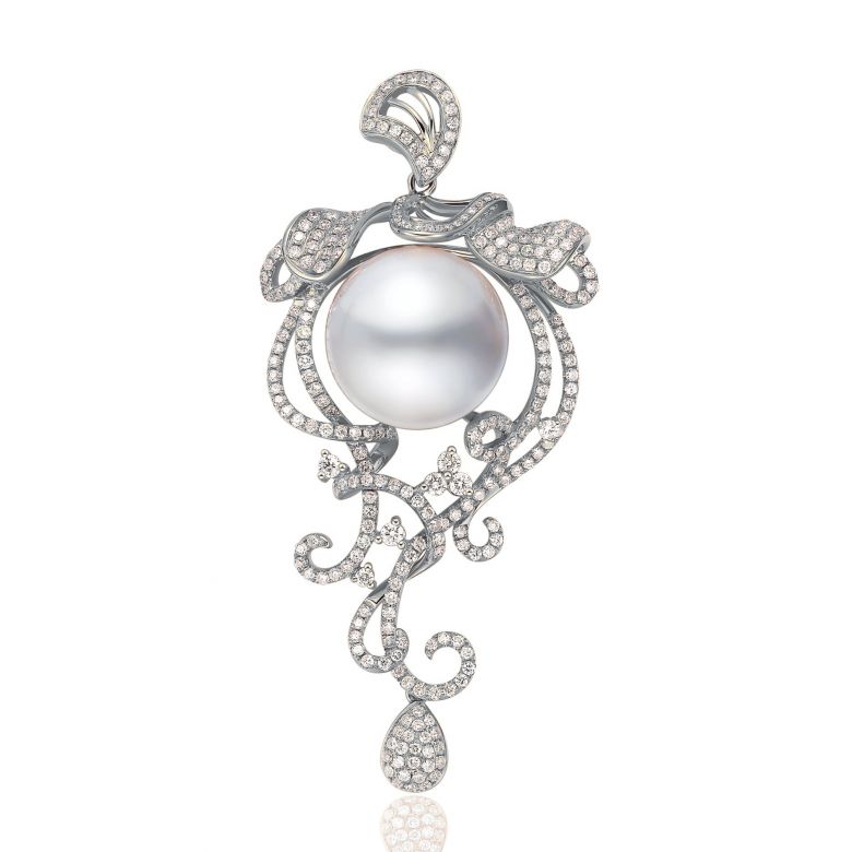 Pendentif de luxe - Les lianes arborescentes - Perle Australie blanche or blanc - 1