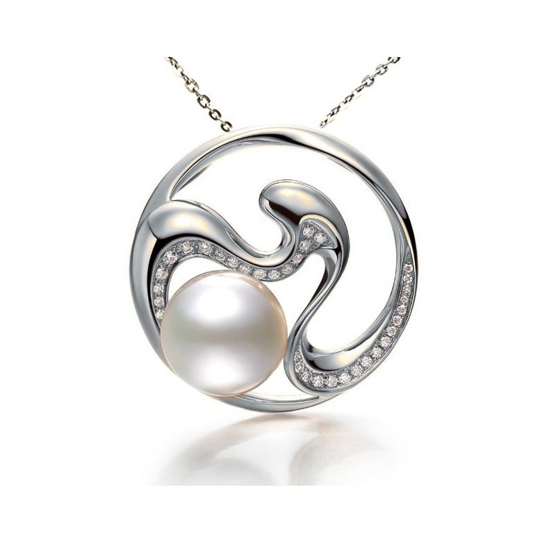 Pendentif fleur de pêcher - Perle d'Australie, diamants, or blanc - 1