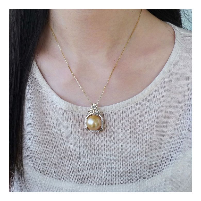 Pendentif parfum précieux -  Or blanc & diamants - Perle dorée - 2