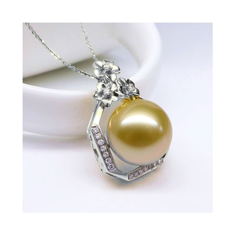 Pendentif parfum précieux -  Or blanc & diamants - Perle dorée - 3