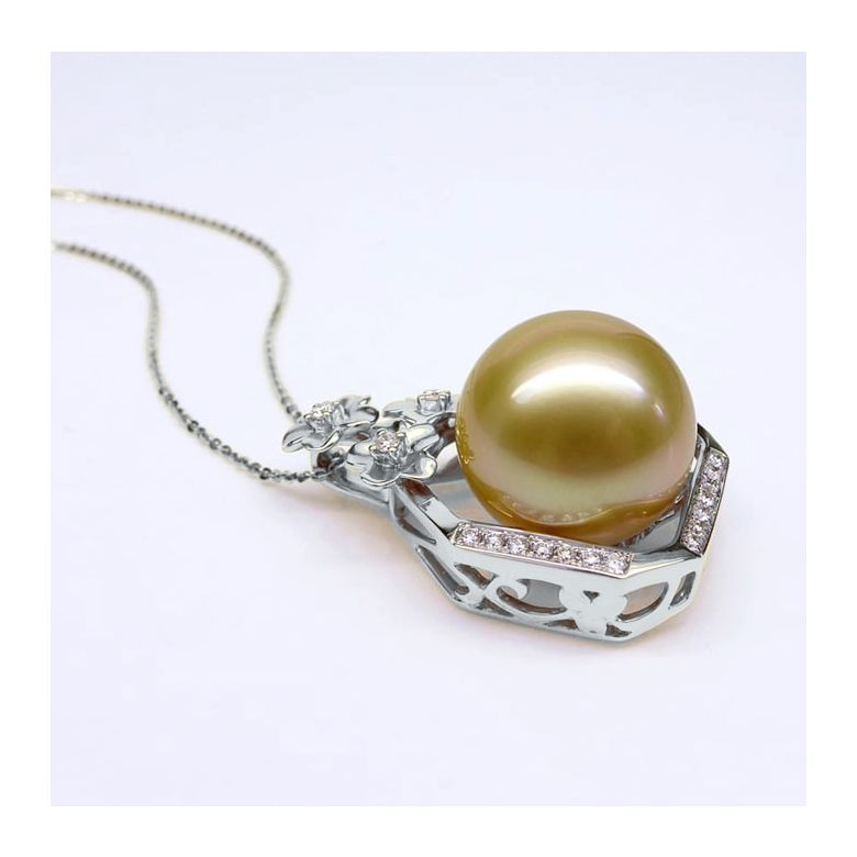 Pendentif parfum précieux -  Or blanc & diamants - Perle dorée - 4