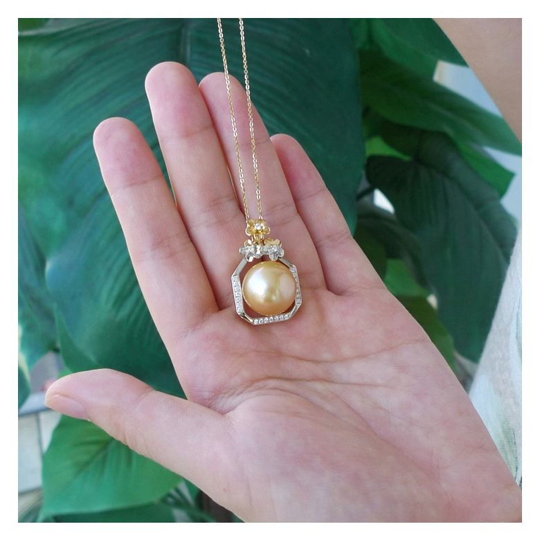 Pendentif parfum précieux -  Or blanc & diamants - Perle dorée - 5