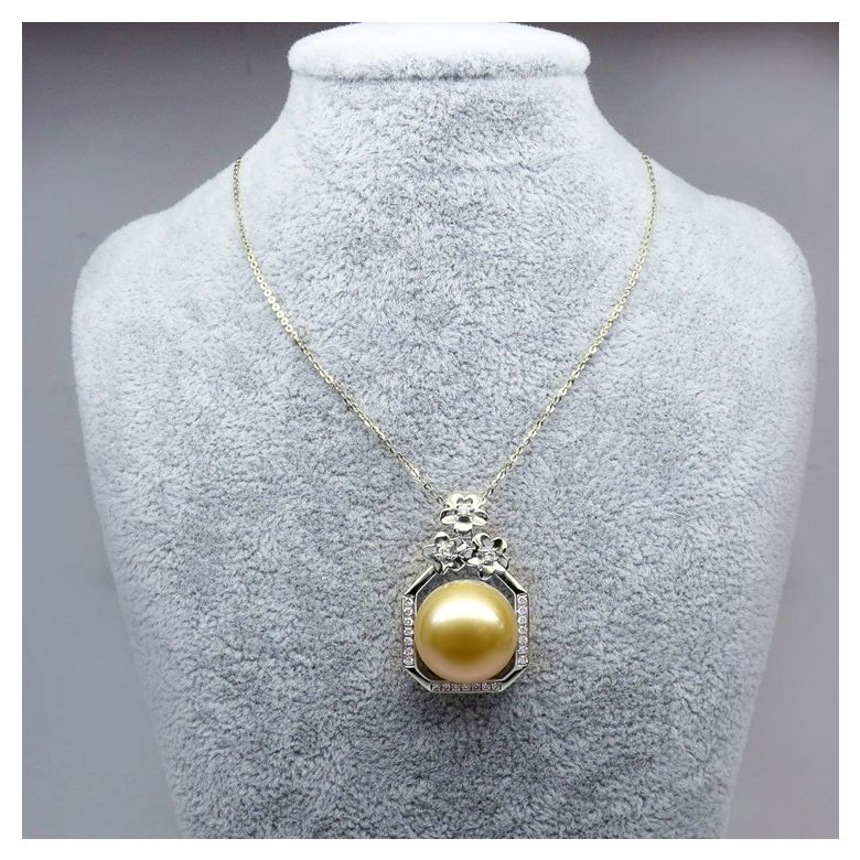 Pendentif parfum précieux -  Or blanc & diamants - Perle dorée - 6