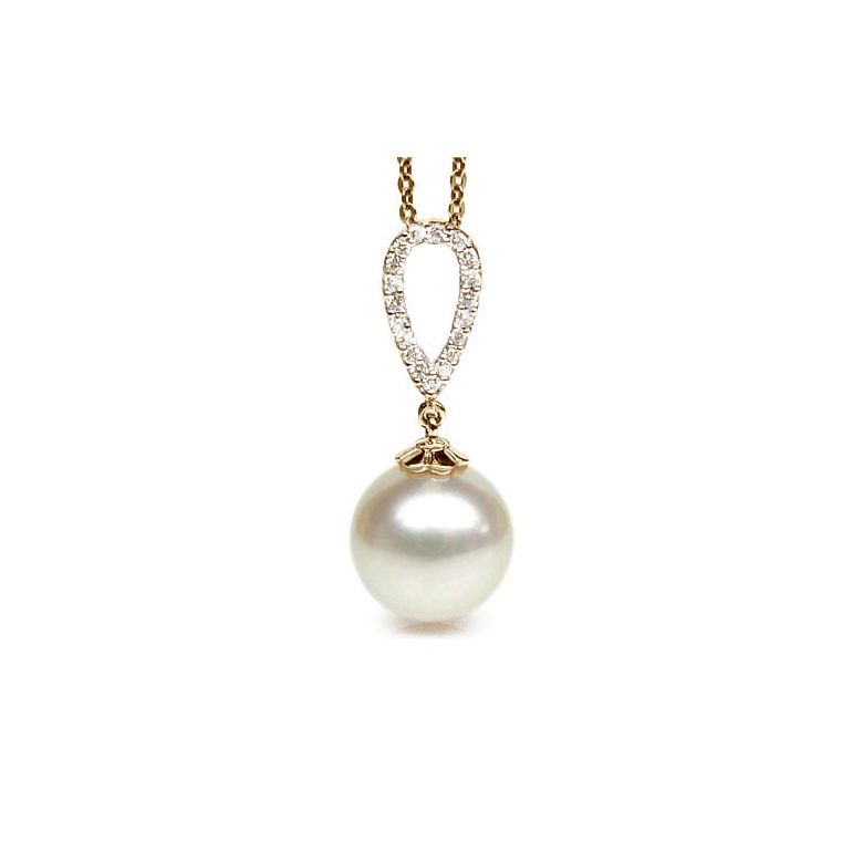Pendentif goutte diamantée - Perle d'Australie blanche - Or jaune - 2