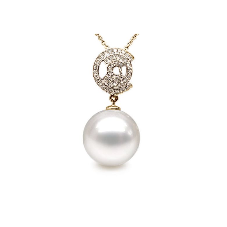 Pendentif 3C - Or jaune et diamants - Perle d'Australie blanche - 1