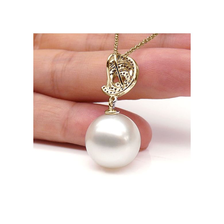 Pendentif 3C - Or jaune et diamants - Perle d'Australie blanche - 3