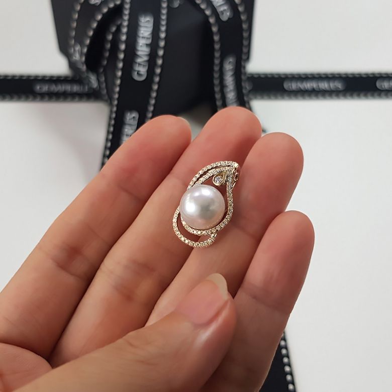 Pendentif goutte d'or jaune et diamants - Perle d'Australie blanche - 5