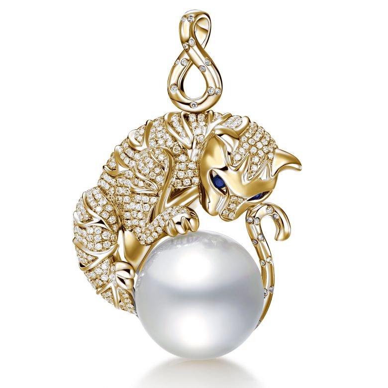 Pendentif Chat - Perle d'Australie, or, diamants - Kingdom of Animals or jaune - 1