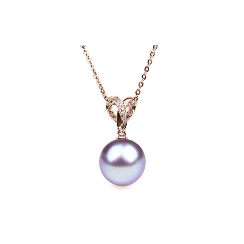 Pendentif Jardin secret. Perle lavande 10/10.5 mm, Diamants, Or rose - 1