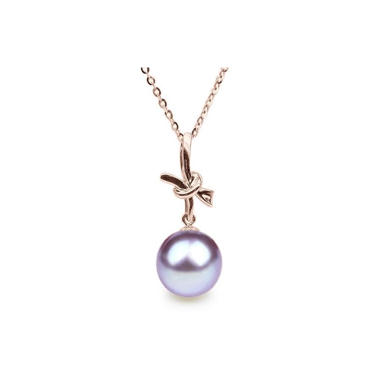 Pendentif Noeud Merveilleux. Perle lavande 10/10.5 mm, Or rose - 1