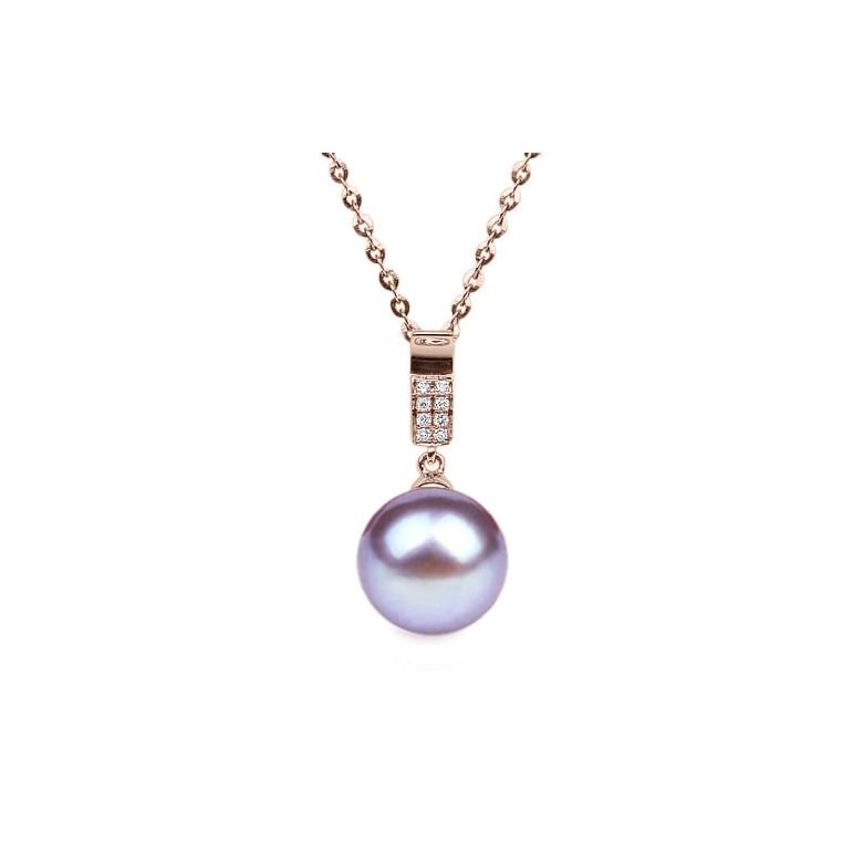 Pendentif Xilo. Perle lavande 10/10.5 mm, Diamants, Or rose - 1
