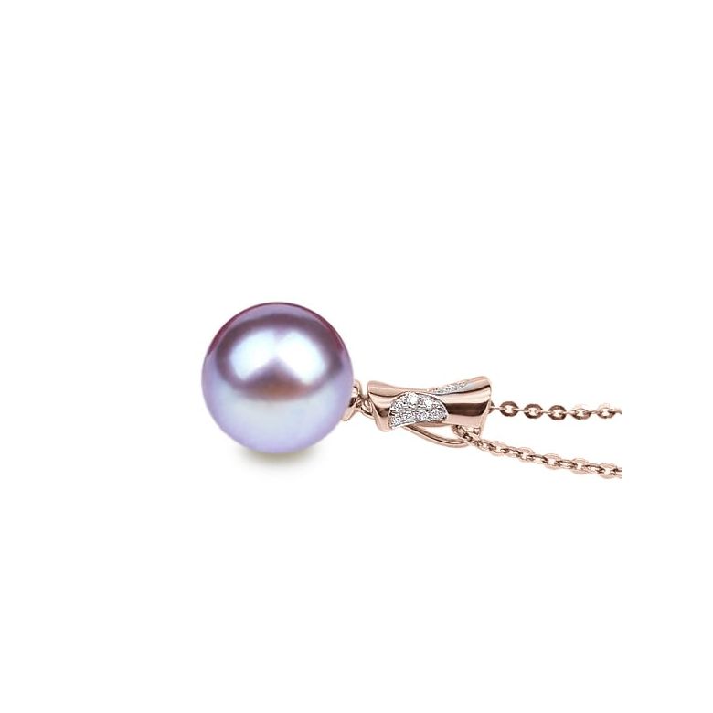 Pendentif T'es à croquer. Perle lavande 10/10.5 mm, Diamants, Or rose - 2