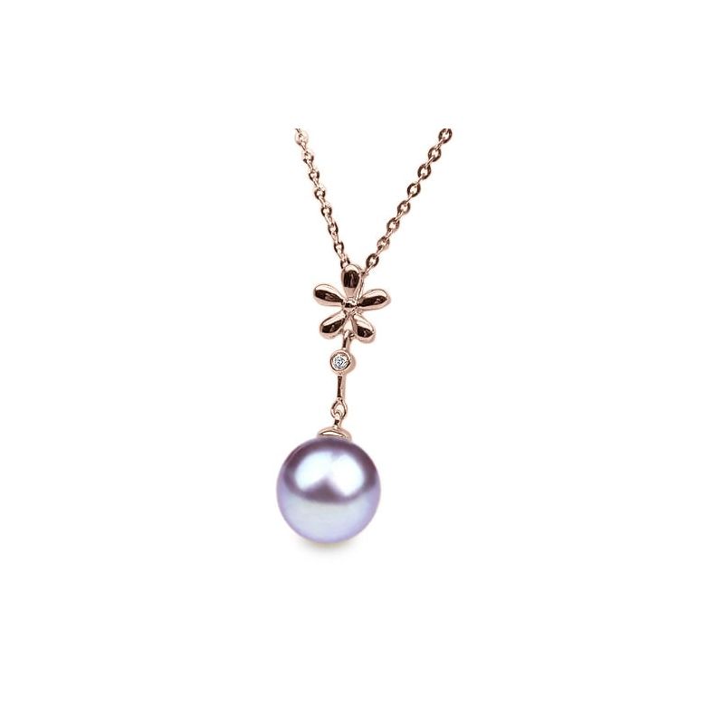 Pendentif Fleur céleste. Perle lavande 10/10.5 mm, Diamants, Or rose - 1