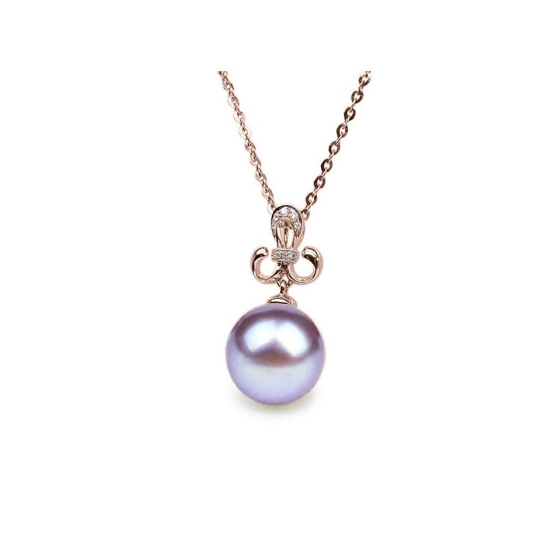 Pendentif Armoiries noblesse. Perle lavande 10/10.5 mm, Diamants, Or rose - 1