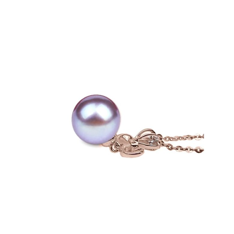 Pendentif Armoiries noblesse. Perle lavande 10/10.5 mm, Diamants, Or rose - 2