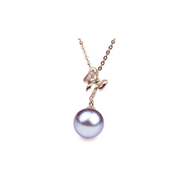 Pendentif Mon petit Noeud. Perle lavande 10/10.5 mm, Diamants, Or rose - 1