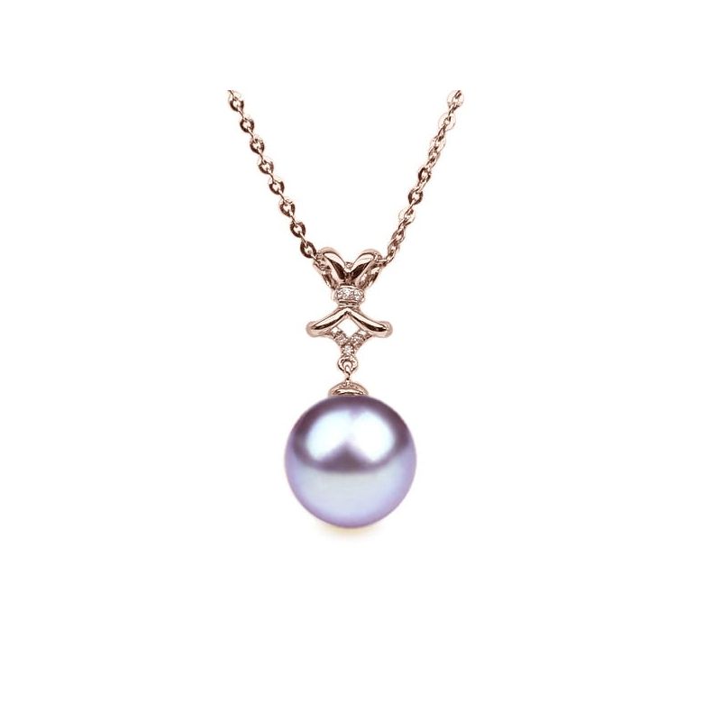 Pendentif Ganse classique. Perle lavande 10/10.5 mm, Diamants, Or rose - 1