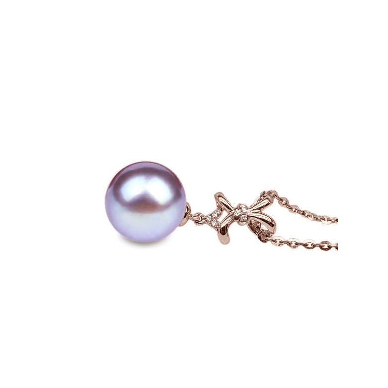Pendentif Ganse classique. Perle lavande 10/10.5 mm, Diamants, Or rose - 2