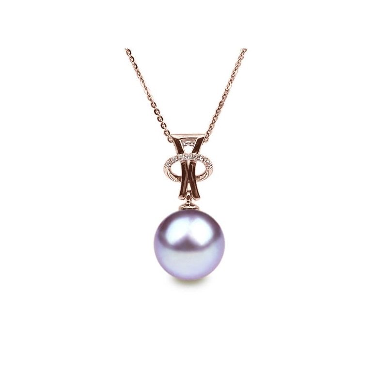 Pendentif XO. Perle lavande 10/10.5 mm, Diamants, Or rose - 1