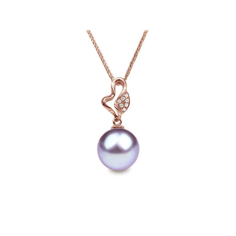 Pendentif Jeune pousse printanière. Perle lavande 10/10.5 mm, Diamants, Or rose - 1