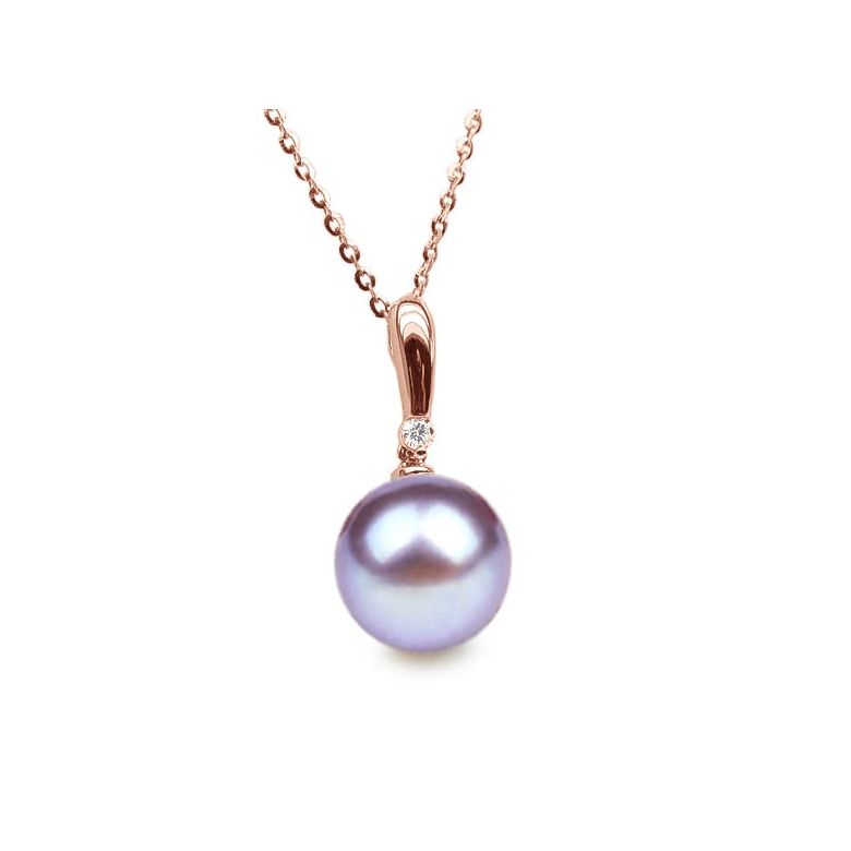 Pendentif Hainan. Perle lavande 10/10.5 mm, Diamants, Or rose - 1