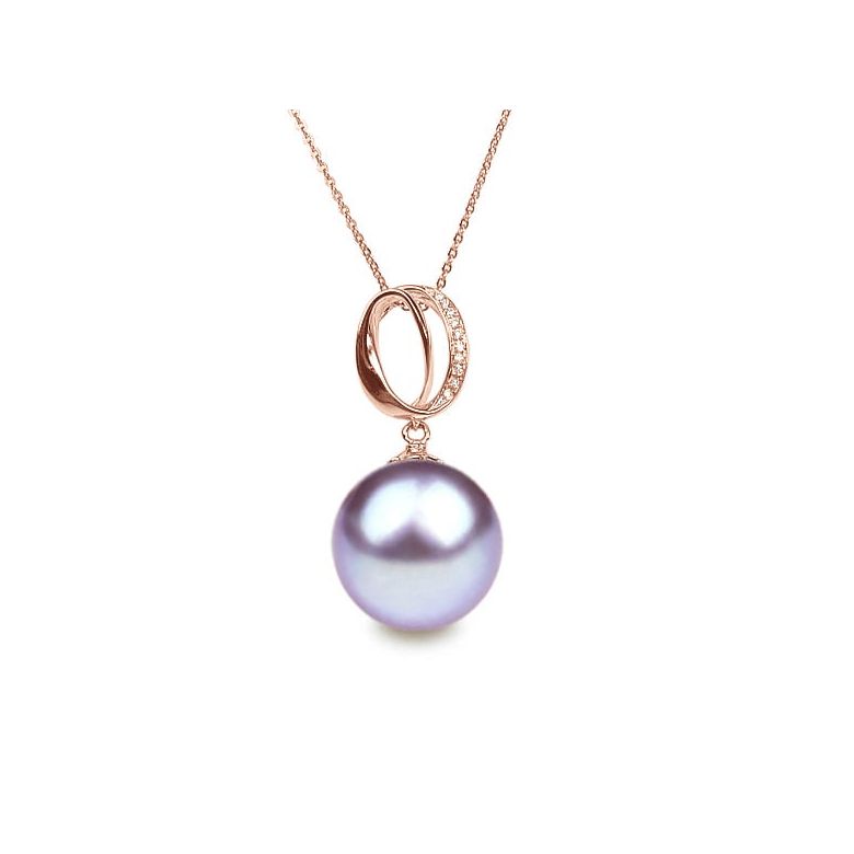 Pendentif O my god. Perle lavande 10/10.5 mm, Diamants, Or rose - 1
