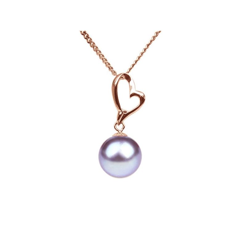 Pendentif Coeur de Cupidon. Perle lavande 10/10.5 mm, Or rose - 1