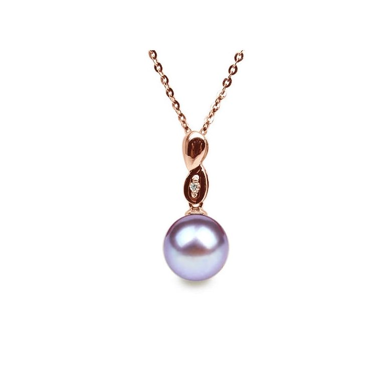 Pendentif Engrenage. Perle lavande 10/10.5 mm, Diamants, Or rose - 1