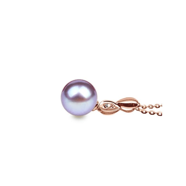 Pendentif Engrenage. Perle lavande 10/10.5 mm, Diamants, Or rose - 2